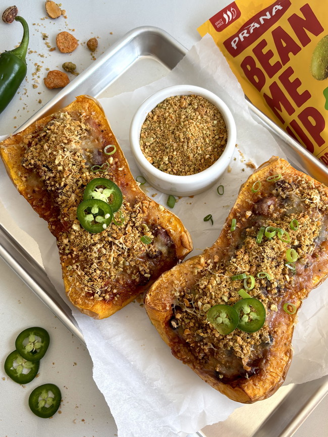 Image of Stuffed Butternut Squash with Chili & Bean Me Up Cheddar Jalapeño