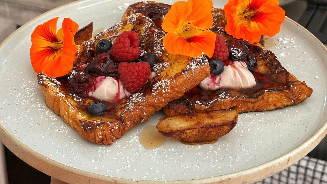 Image of French Toast with Caramelised Pear & Berry Compote