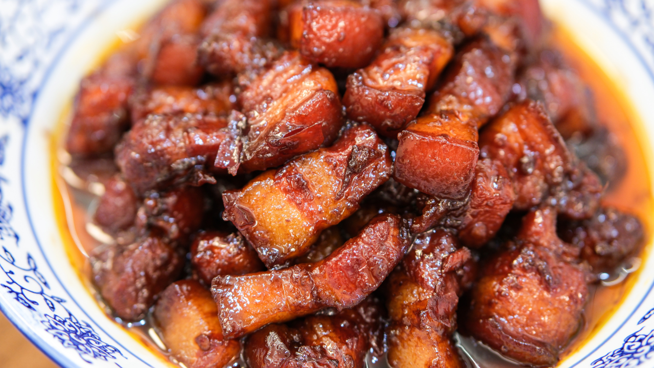 Image of 5-Minute Chinese Red Braised Pork Belly Hong Shao Rou Recipe | Rice Cooker Hack