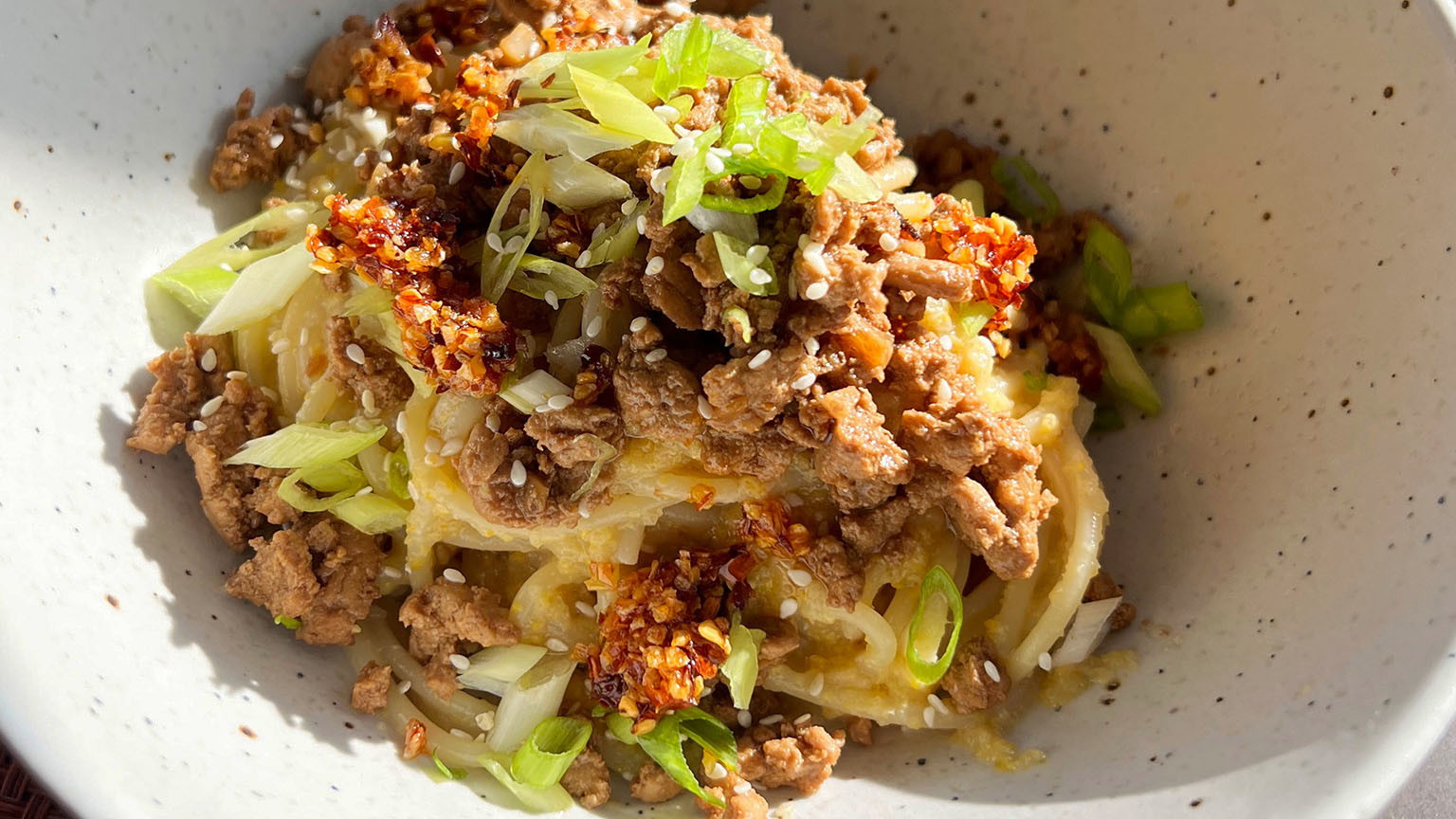 Image of Savory Corn Miso Noodles with Soy-Marinated Turkey
