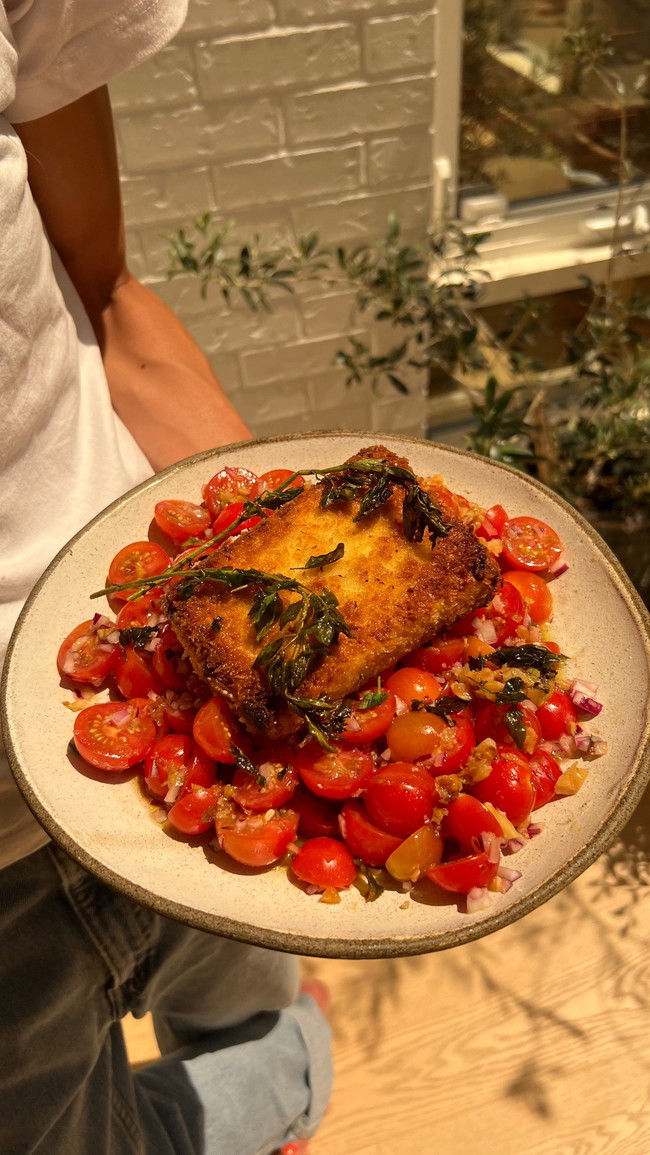 Image of Crispy Feta Tomato Salad with a Walnut Vinaigrette