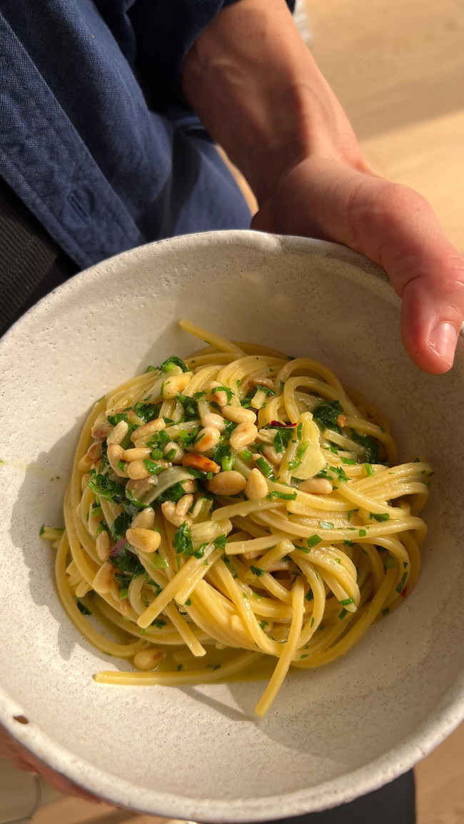 Image of Saffron, Garlic, and Pine Nut Pasta