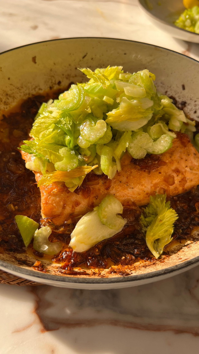 Image of Slow-roasted Salmon with Harissa and Celery Salad