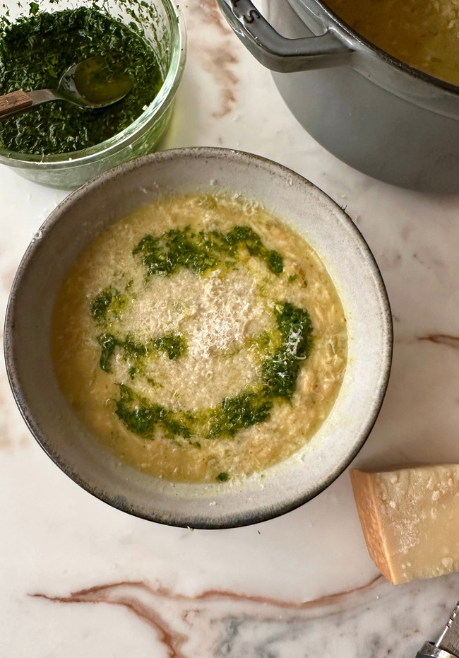 Image of Lemon Orzo Bean Soup with Lemon Herb Gremolata