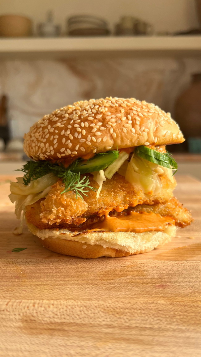 Image of Crispy Snapper Sandwich with Harissa Mayo and Cabbage Slaw