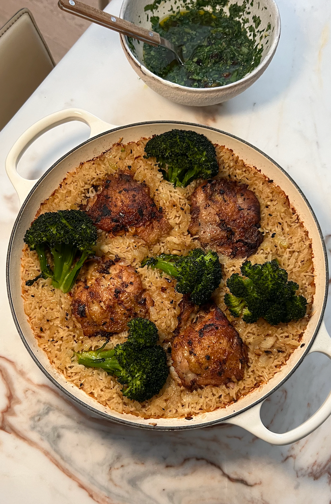 Image of Chicken, Rice, and Broccoli with Parsley Date Gremolata