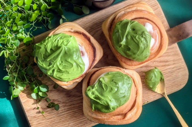 Image of Matcha Cinnamon Rolls with Cream Cheese Frosting