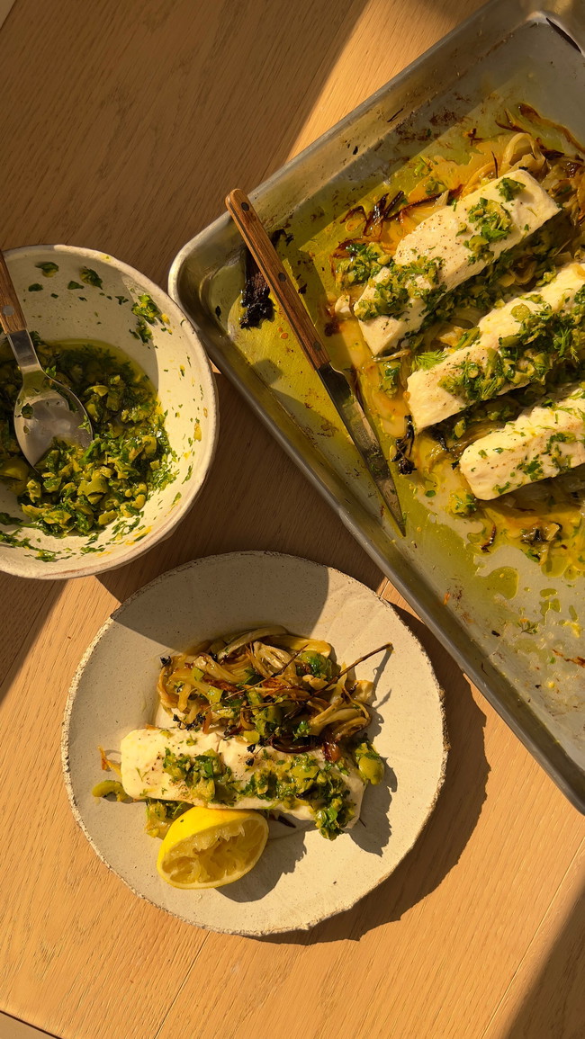Image of Grilled Halibut with Fennel, Shallots and an Olive Tapenade