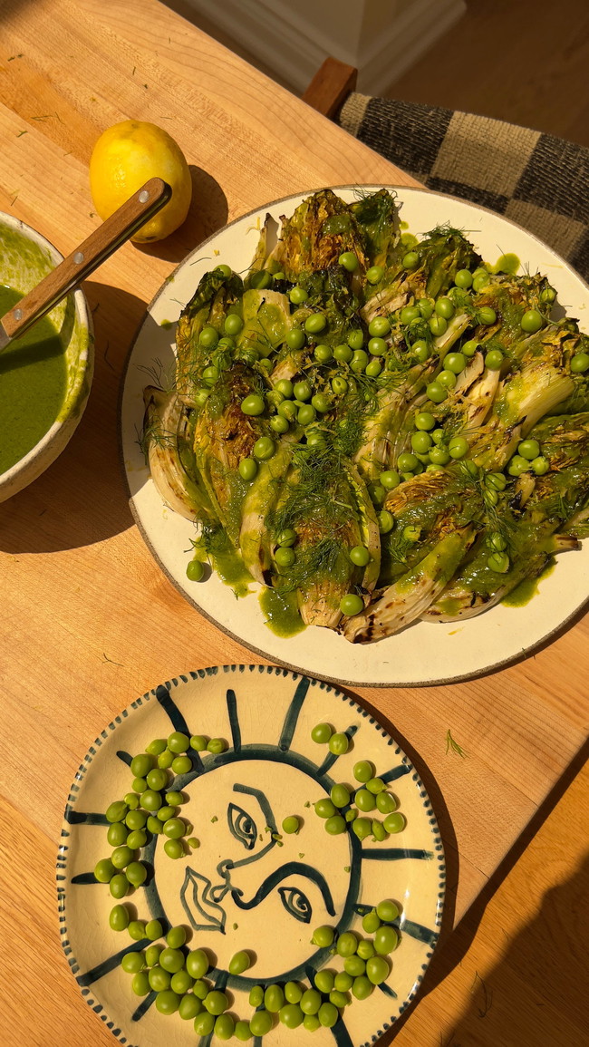 Image of Grilled Baby Gem, Fennel and Pea Salad with a Ramp Vin