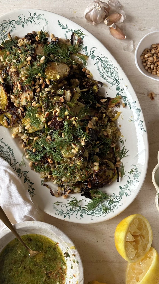 Image of Roasted Brussels Salad with Lentils Dill and Pine Nuts