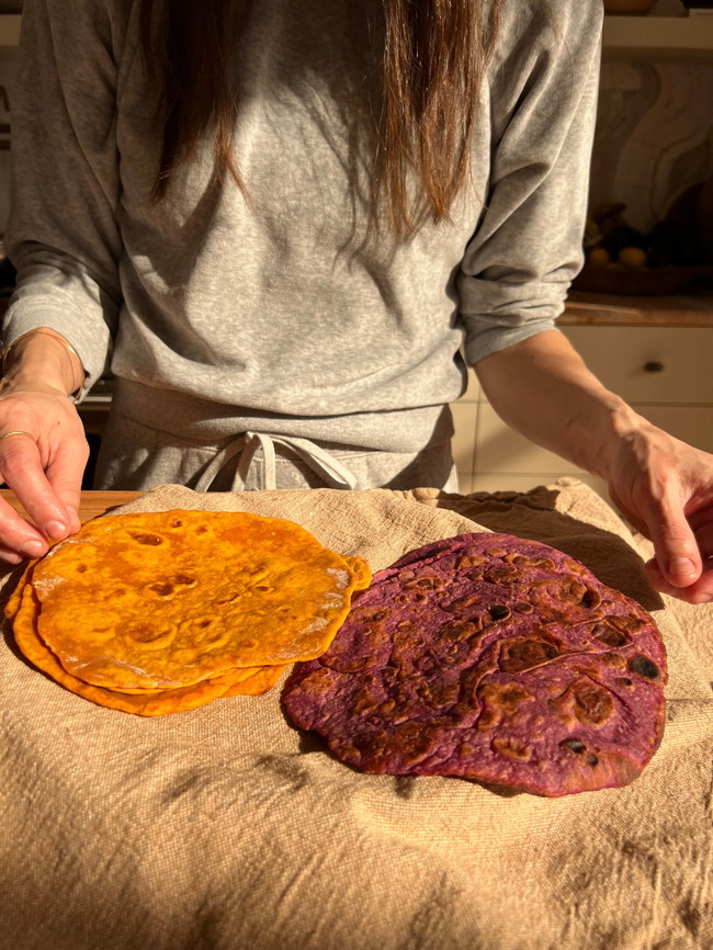 Image of Purple Sweet Potato Roti with Coconut Oil