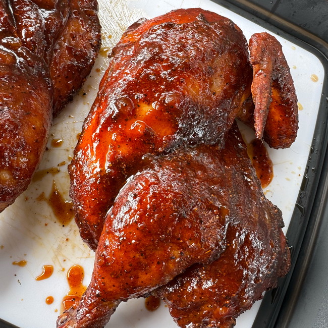 Image of Candy Apple Smoked Chicken Halves