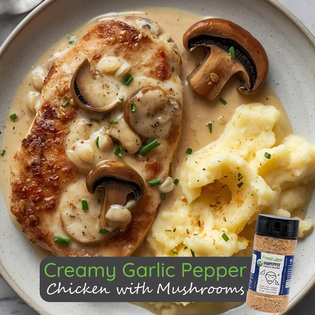 Image of Creamy Garlic Pepper Chicken with Mushrooms