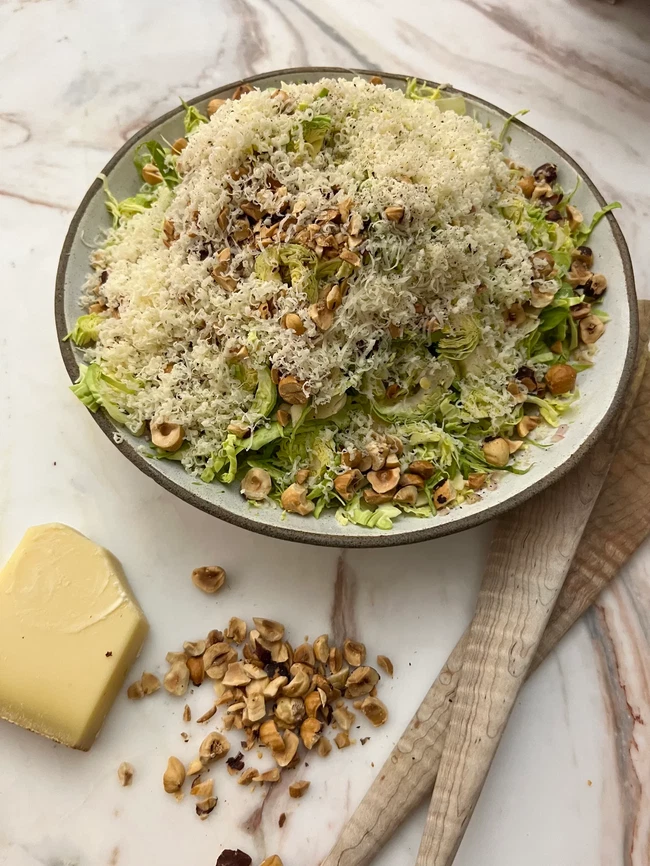 Image of Shaved Brussels, Gruyere and Hazelnut Salad