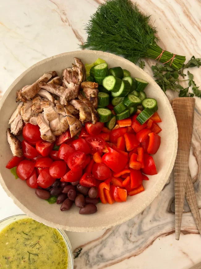 Image of Creamy Feta Greek Salad with Chicken