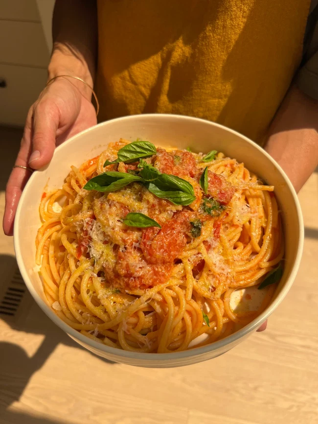 Image of Tomato Bucatini with Lemon and Basil