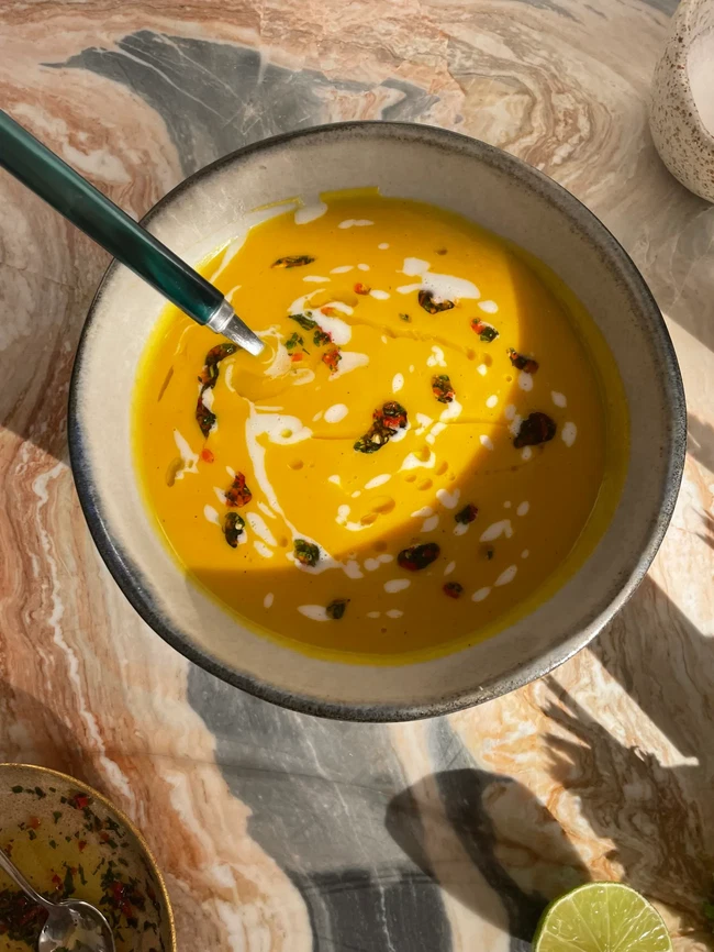 Image of Coconut lime squash soup with mint & chili