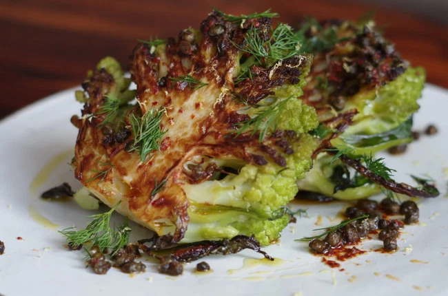 Image of Roasted Head Of Romanseco With A Toasted Caper, Aleppo Pepper & Dill Vinaigrette