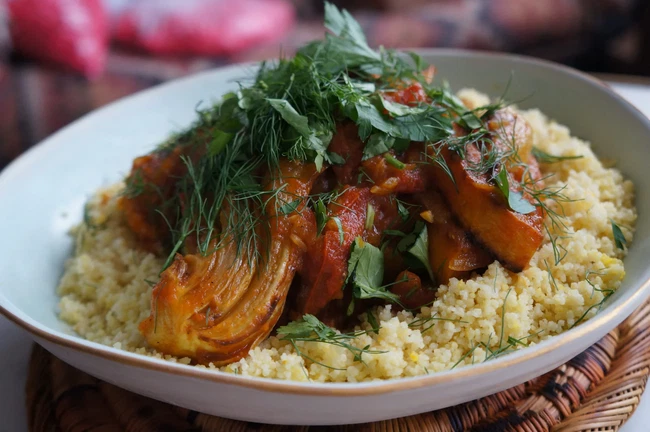 Image of Butternut Squash & Roasted Fennel Tagine with Saffron Couscous