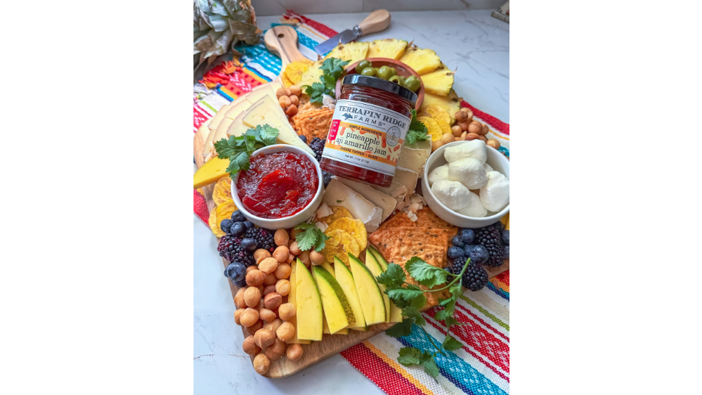 Image of Tropical Charcuterie Board with Pineapple Aji Amarillo Jam
