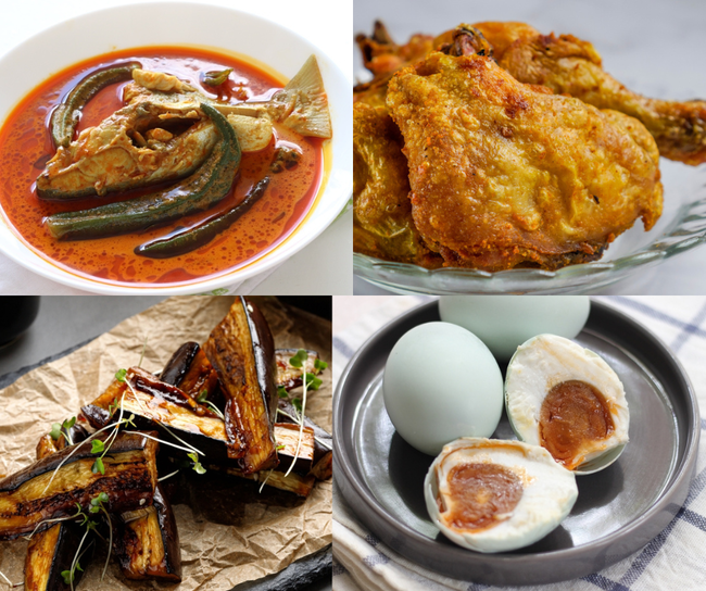Asam Pedas Sea Bass, Ayam Kunyit, Roasted Eggplant, Salted Egg