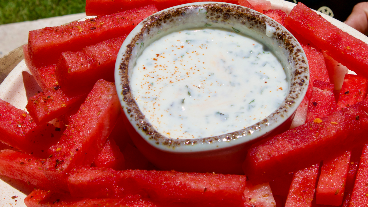 Watermelon Fries with Feta Collagen Dipping Sauce
