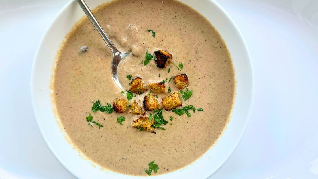 Image of Fall Mushroom Soup with Black Truffle, Garlic, Butter EVOO
