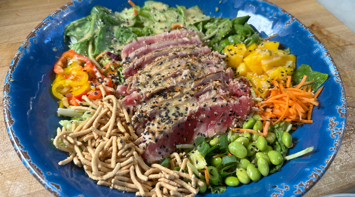Seared Ahi Tuna Asian Cobb Salad with Sesame-Ginger Dressing