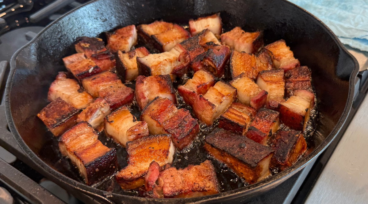 Smoked Pork Belly (Drum Smoker) with Peach Slaw
