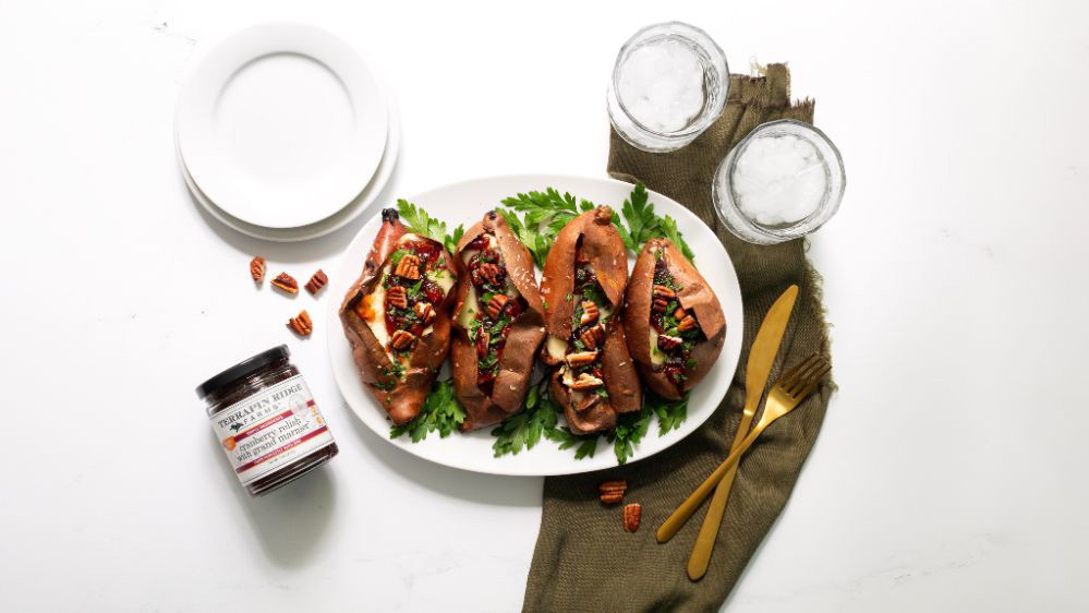 Image of Cranberry Relish and Brie Stuffed Sweet Potatoes (Gluten-free, Grain-free, Egg-free, Soy-free)
