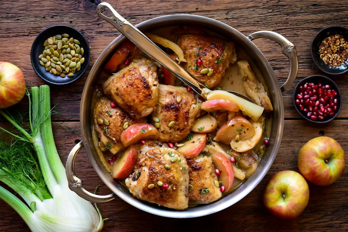 Apple Cider Glazed Chicken with Apples and Fennel