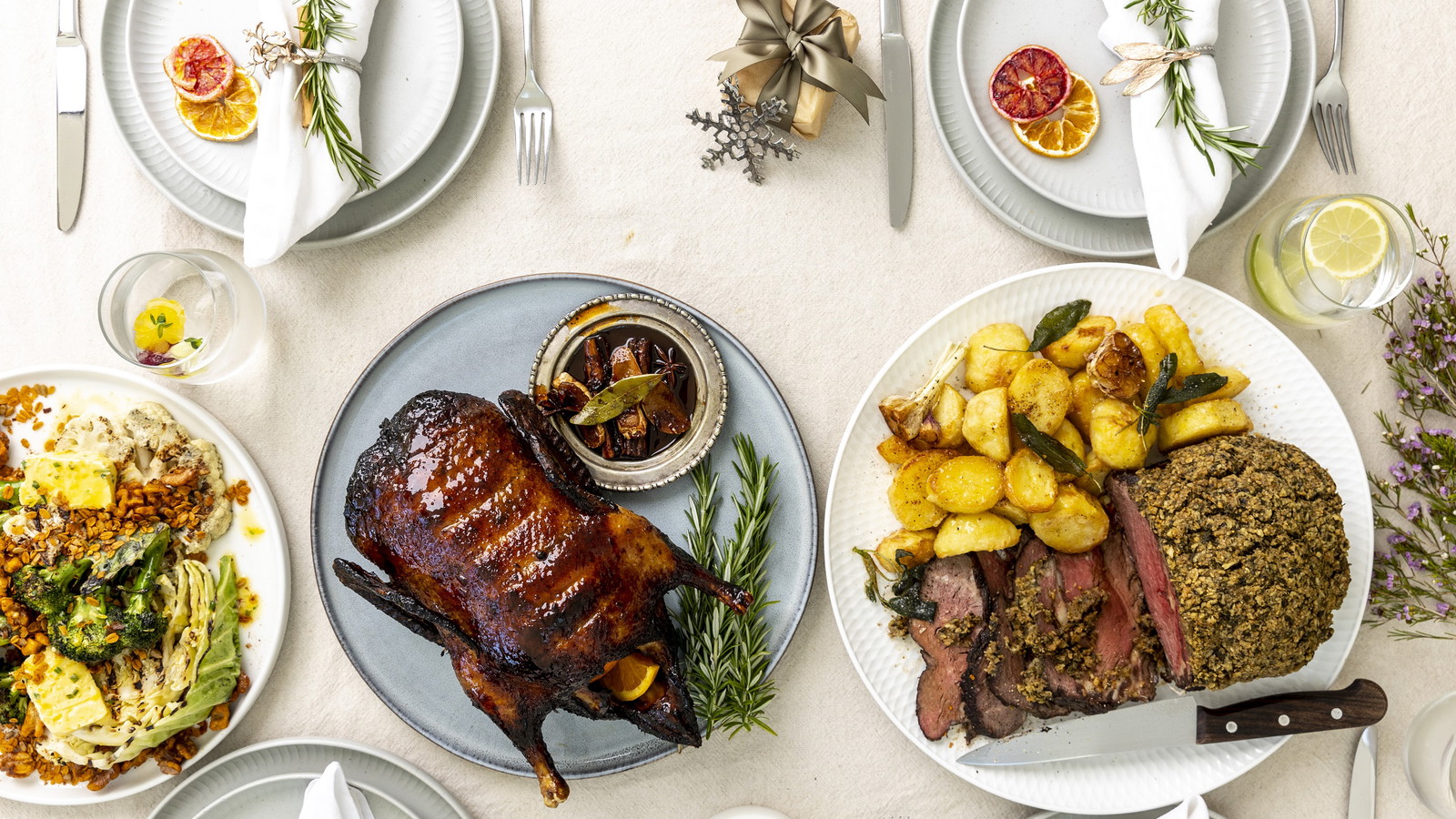Image of Festive Roast Duck with Aged Black Garlic and Spiced Cherry Glaze