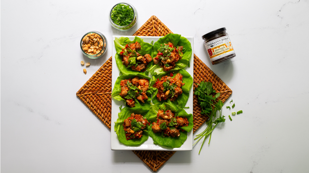 Image of Gluten-Free Pineapple Aji Amarillo Chicken Lettuce Wraps