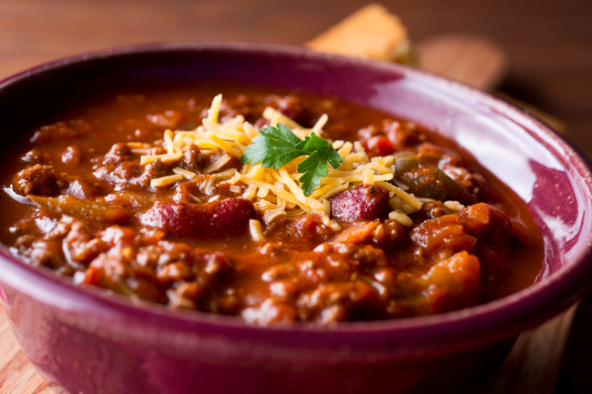 image of chili in a bowl topped with cheese