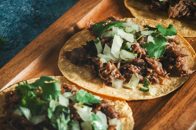 image of beef and beans in a tortilla