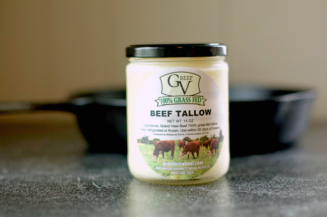beef tallow in glass jar