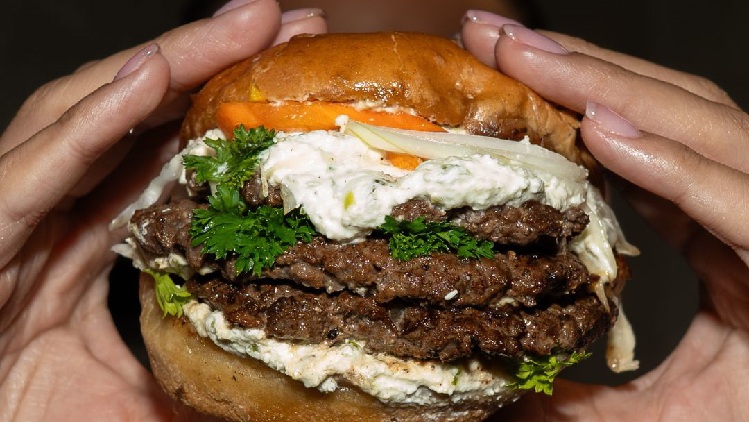 Image of Superior Farms Lamb Smash Burger with Tooksie’s Jerk Me Up Scotchie & Escovitch Slaw
