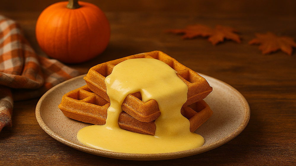 Image of Kürbis-Waffeln mit Vanillesauce