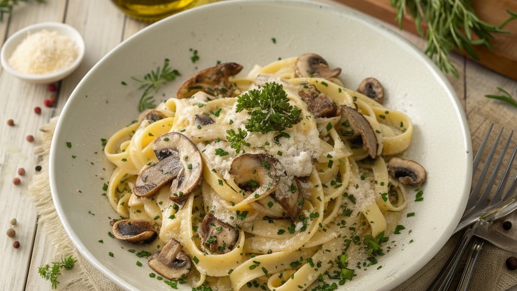 Image of Creamy Mushroom & Black Garlic Fettuccine