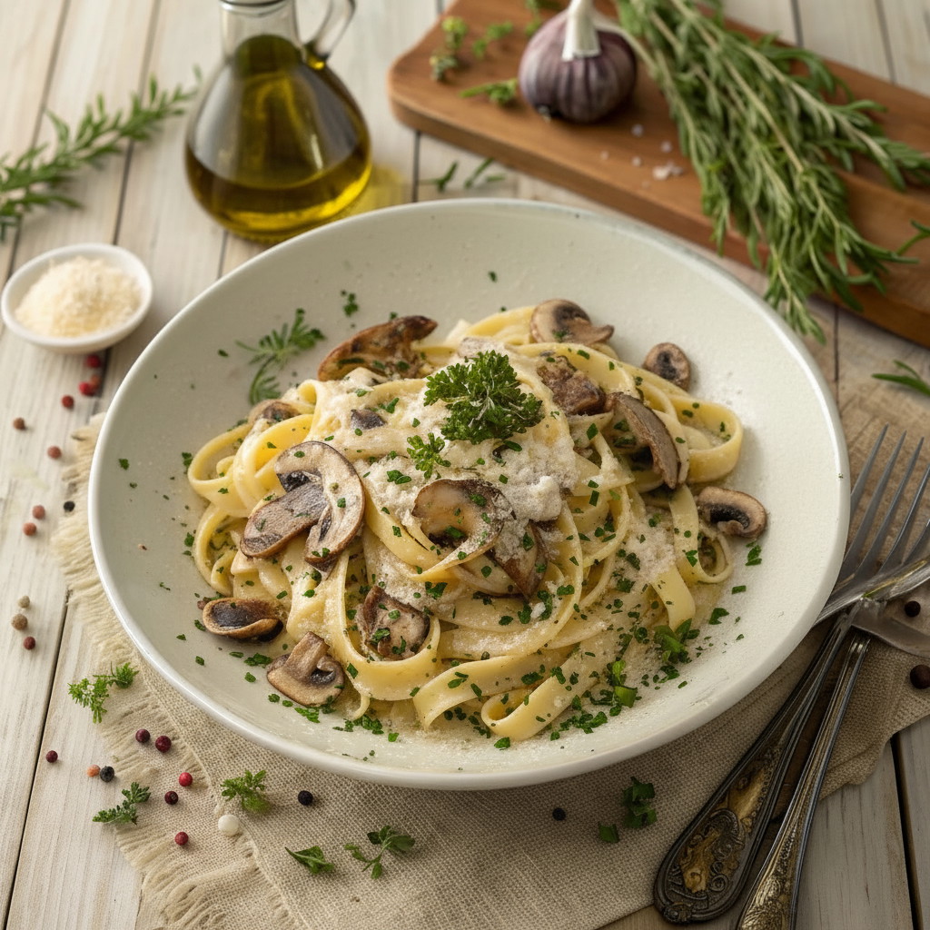 Creamy Mushroom & Black Garlic Fettuccine