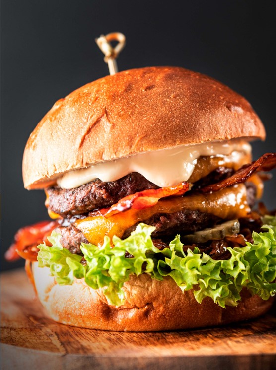 Double Beef Bacon Burger with Maple Candied Bacon