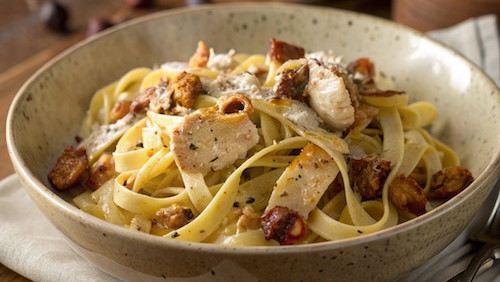 Image of Sicilian Chicken and Chestnut Fettuccine with Crispy Pancetta