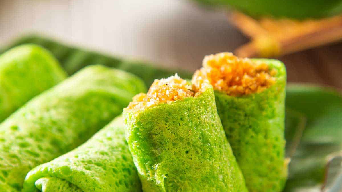 Vibrant Pandan Pancakes with Coconut Filling (Kueh Dadar / Dadar Gulung Style)