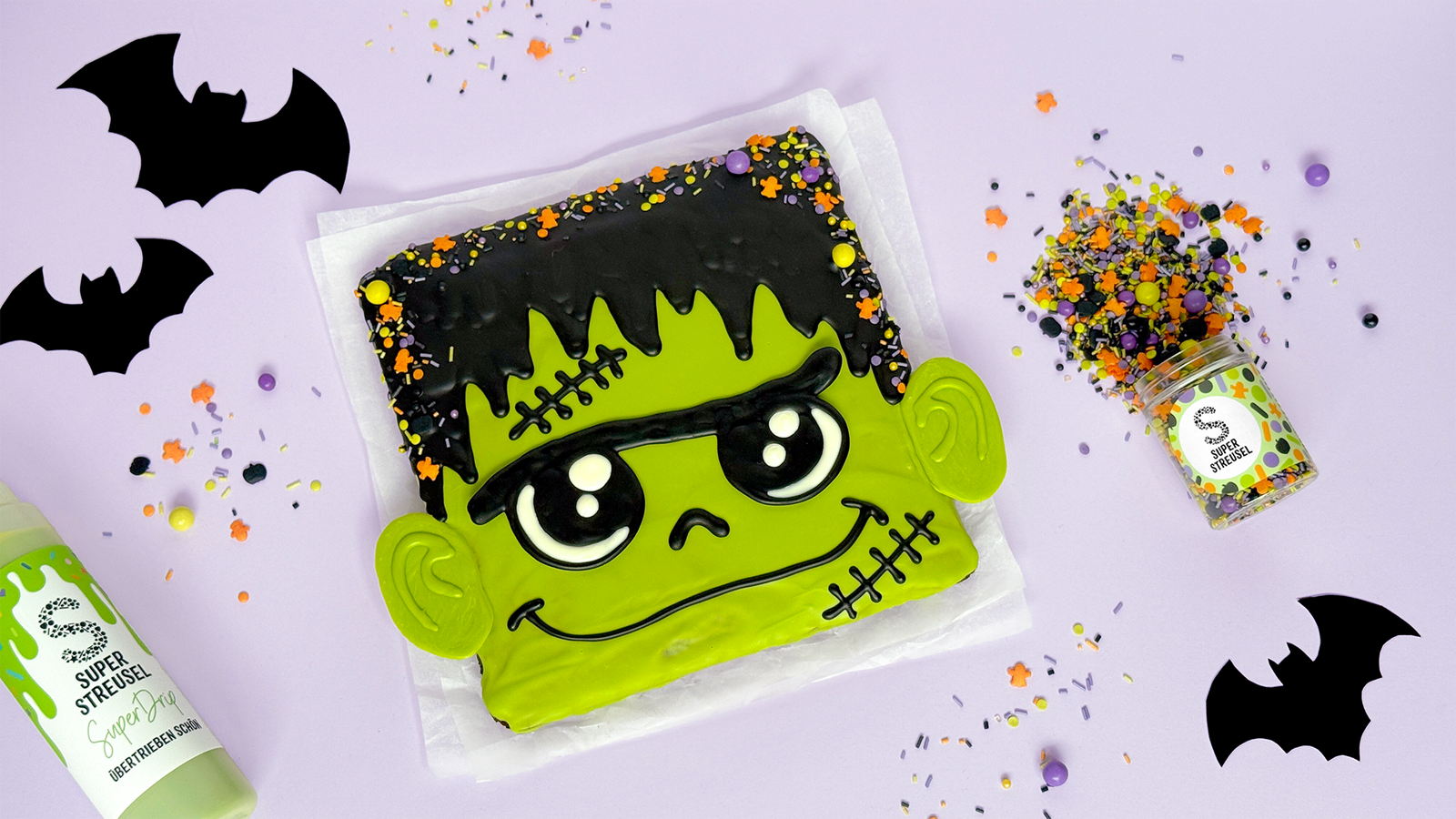 Frankenstein Brownie mit grüner Glasur