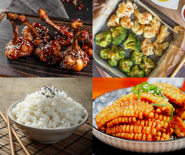 Sweet & Sticky Korean Chicken Drumstick with Jasmine Rice and Garlic Vegetables