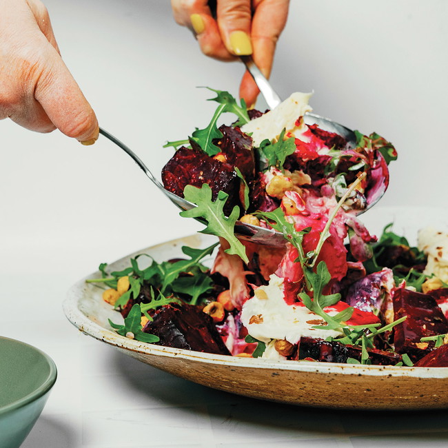 Image of Roast Beetroot, Stracciatella & Hazelnut Salad with Basil