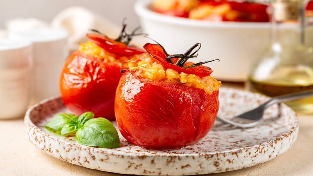 Image of Saffron Rice, Stuffed Tomatoes