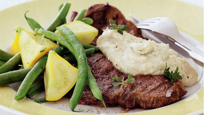 Image of Barbecued Steak with Lime and Garlic Bean Puree