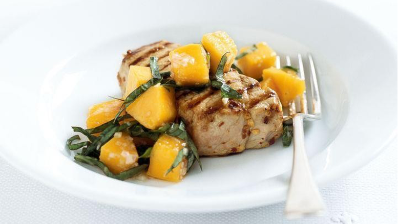 Image of Chilli Rubbed Pork with Mango and Basil Salsa