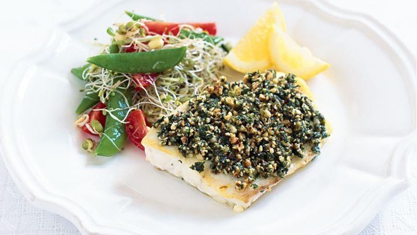 Image of Hazelnut Crusted Fish with Sugar Snap & Sprout Salad